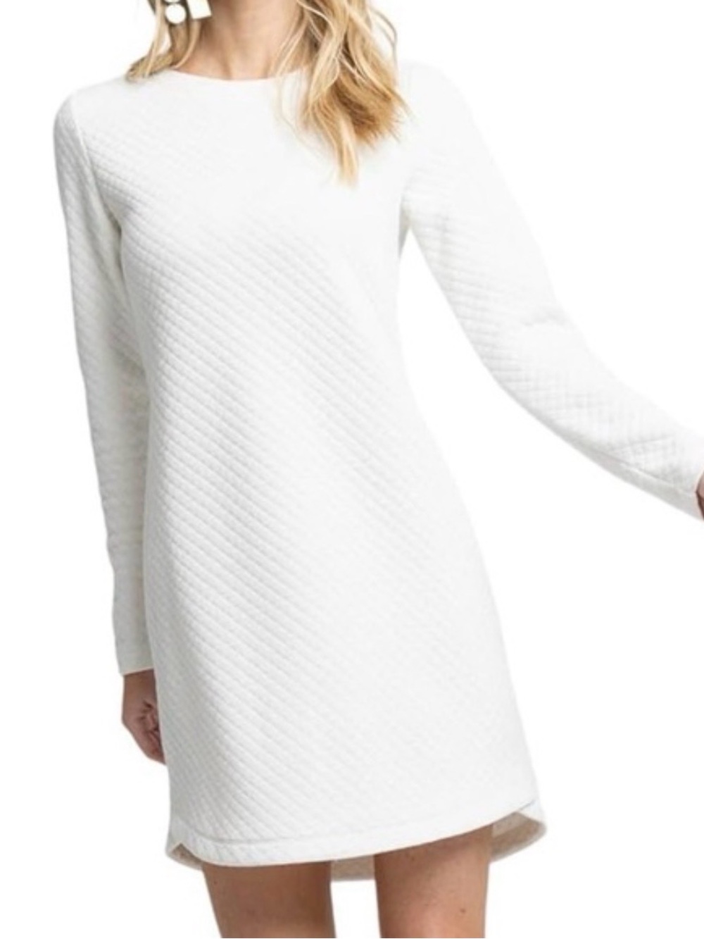 Southern Tide White Quilted Long-Sleeve Midi Dress